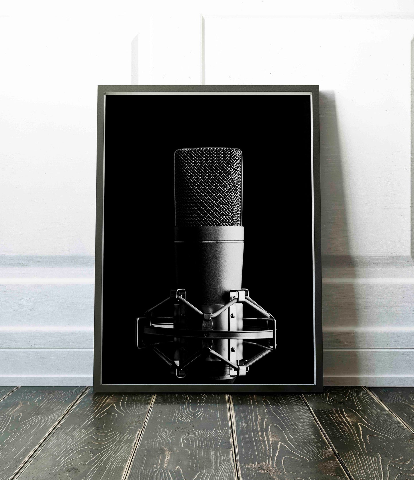 Cool Modern Black and White Microphone Art, Photographic Print
