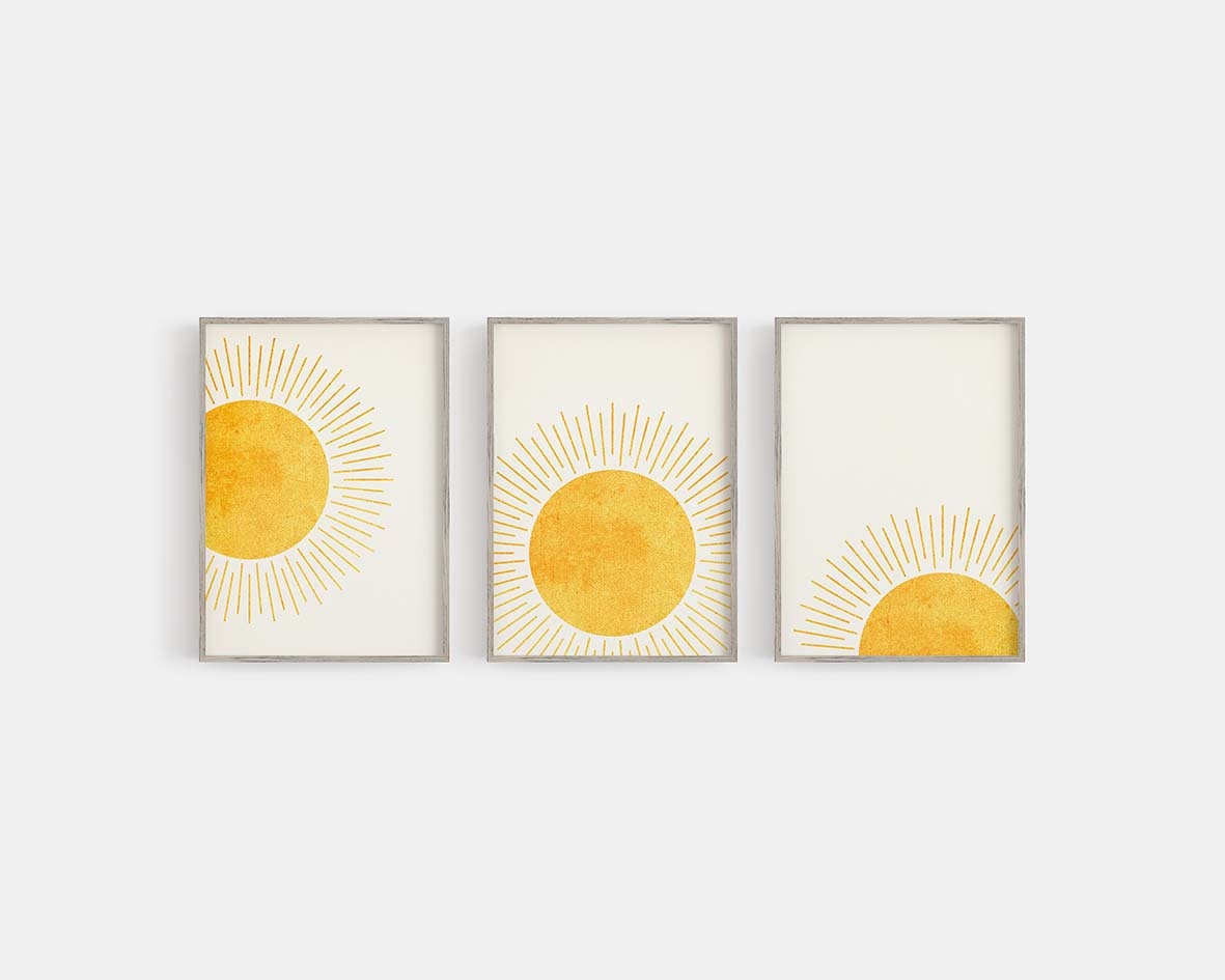 Boho Set of 3 - Playroom Wall Art - Bohemian Sun Wall Art - Boho Posters - Gallery Wall Art - Kids Room Decor - Boho Nursery Art - Boho Art