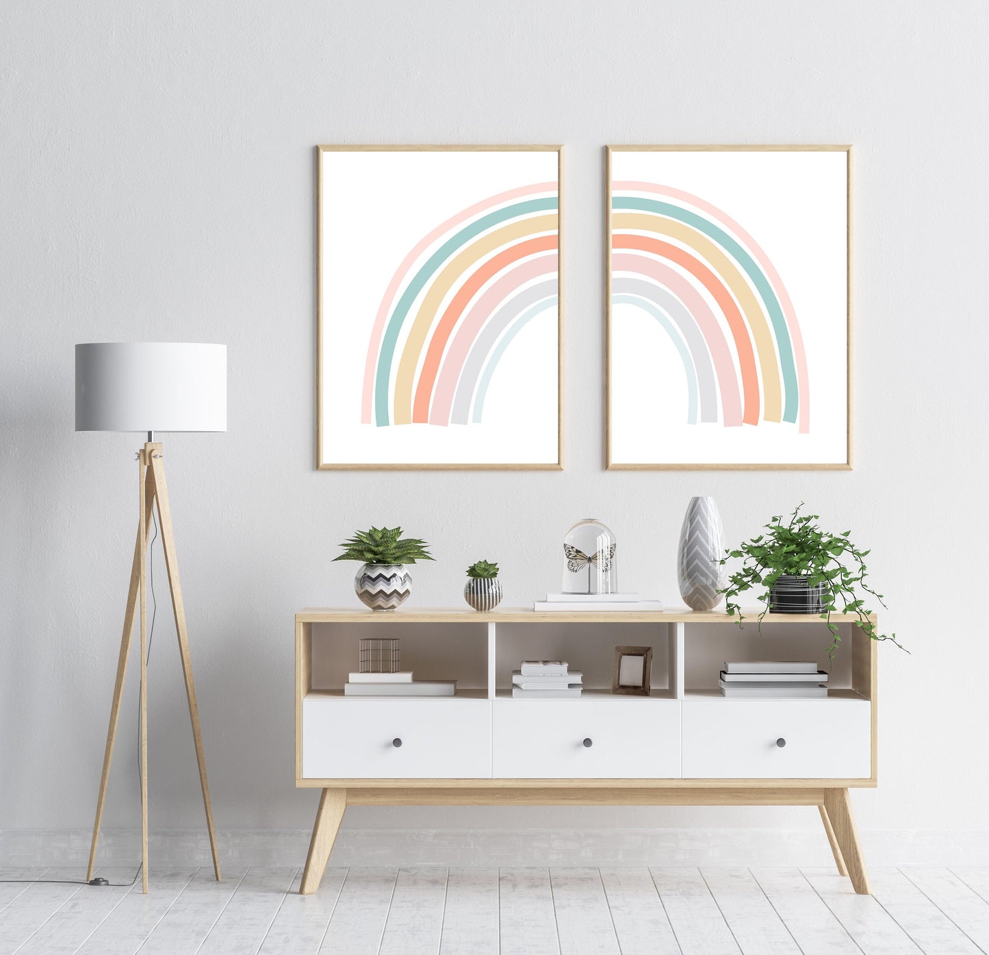 Set of 2 Rainbow Cute Boho Abstract Art Prints