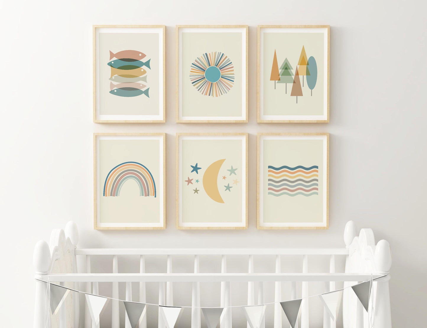 Set of 6 Cute Boho Abstract Nursery Art Prints