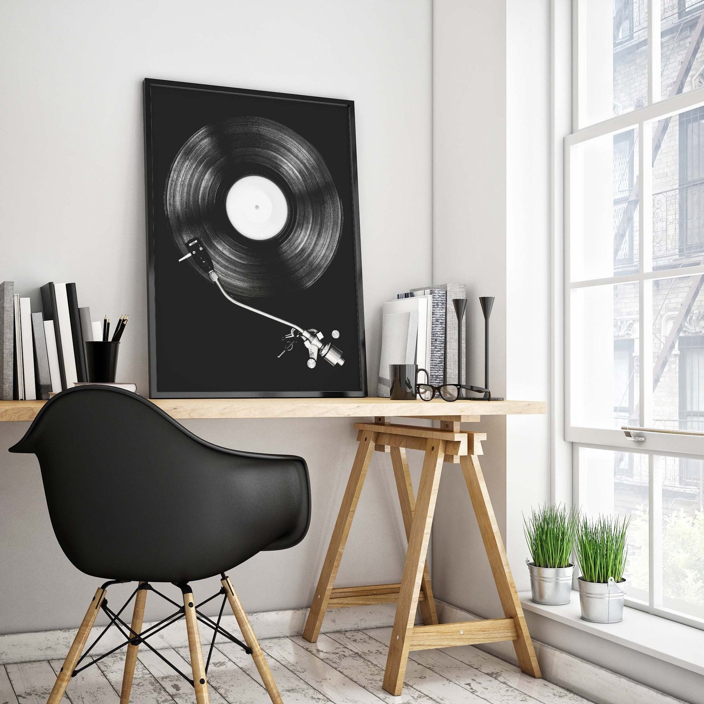 Cool Black and White Photographic Record Player Print