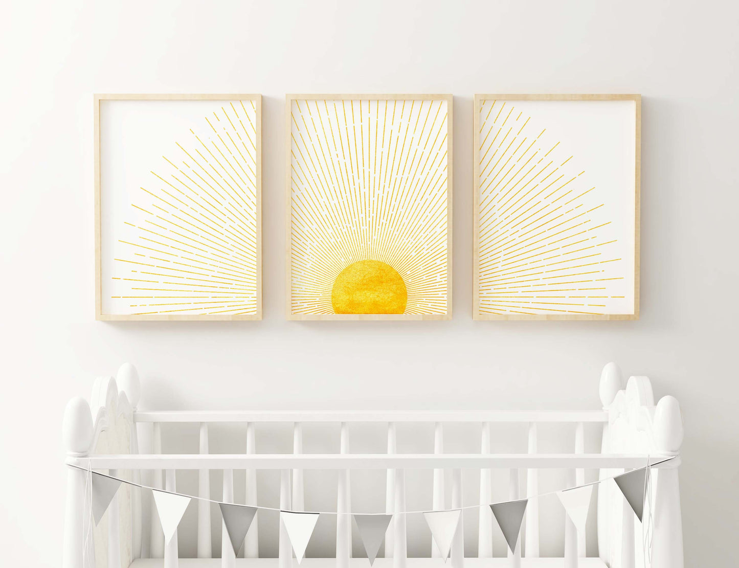 Set of 3 Yellow Boho Sunrise Wall Art Prints