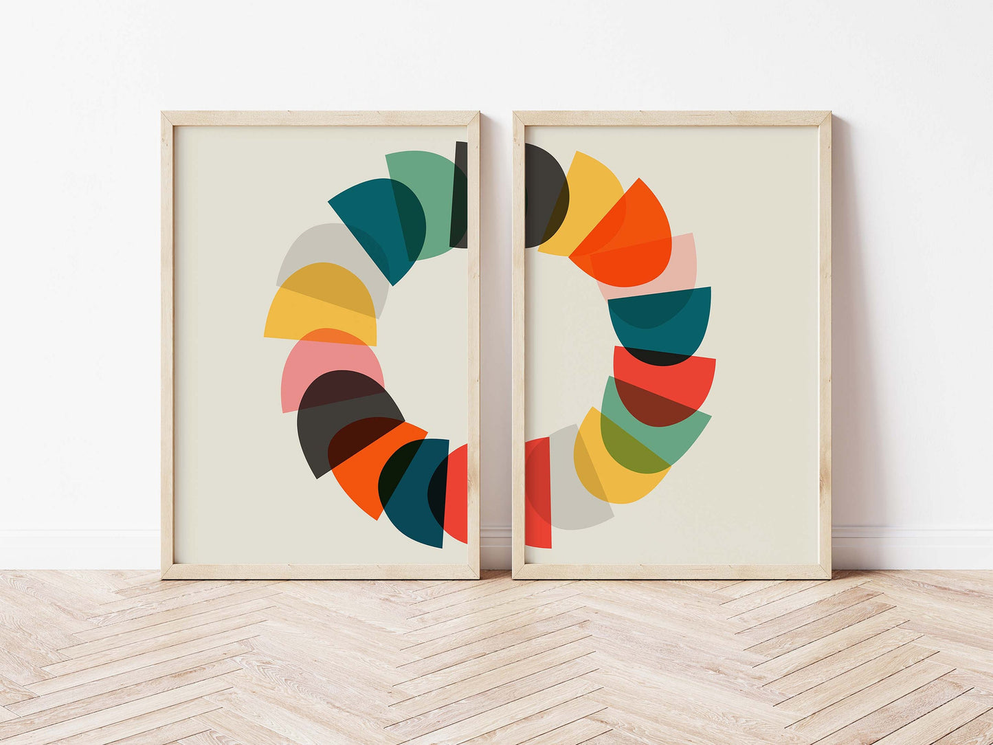Set of 2 Colorful Mid Century Abstract, Split Wall Art Prints