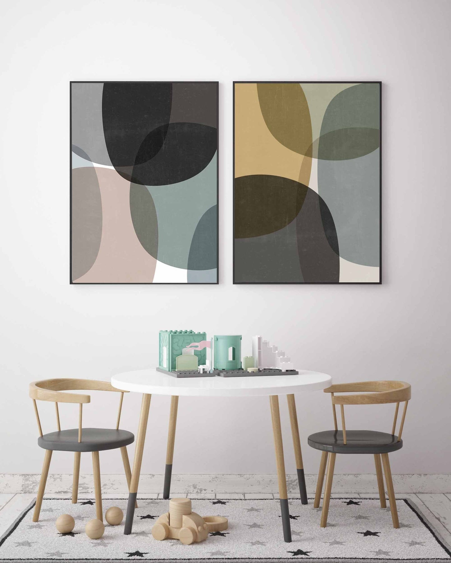 Set of 2 Boho Mid Century Modern Art Prints