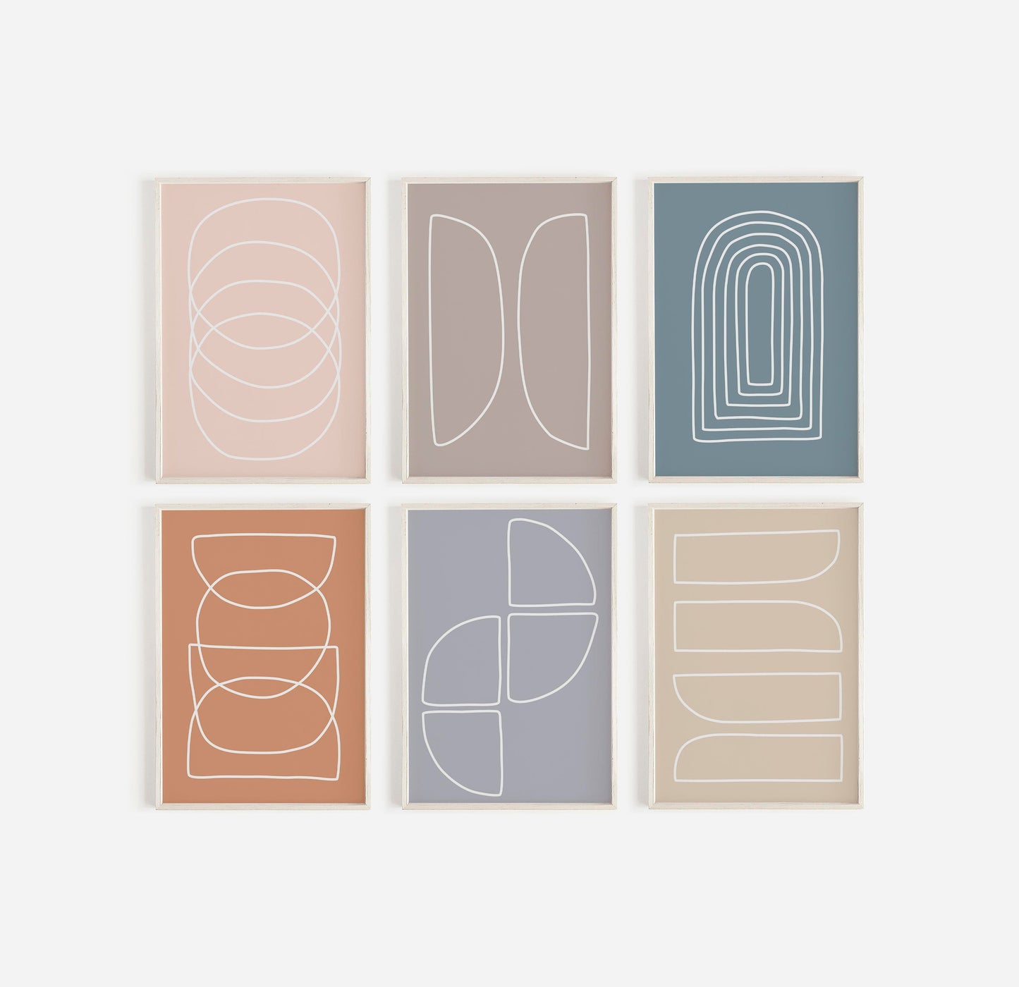 Set of 6 Boho Pastel Abstract Line Art Prints