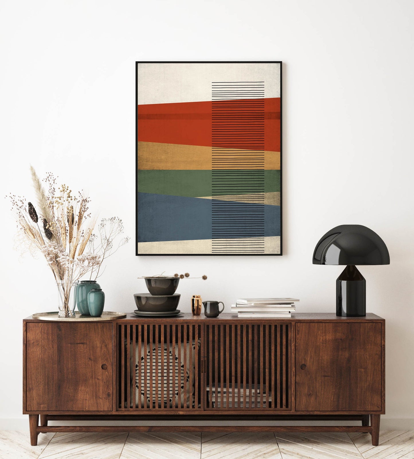 Set of 4 Colorful Unique Mid Century Prints, in Earth Tones