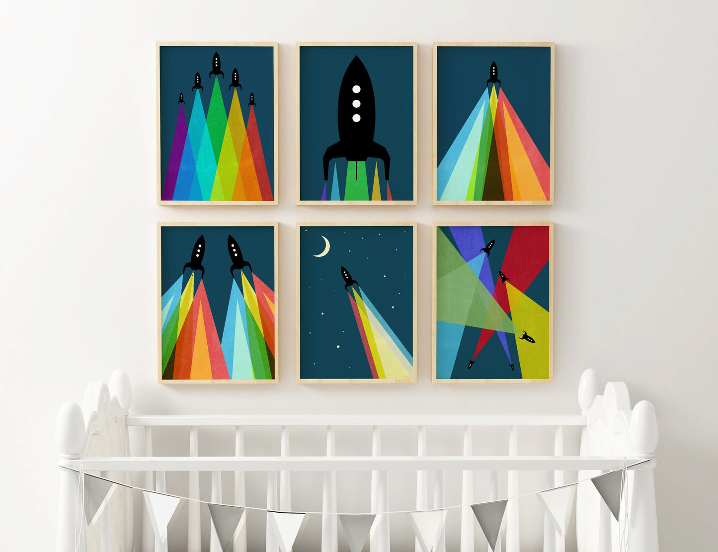 Set of 6 Kids Space Nursery Decor Rocket Wall Art Prints
