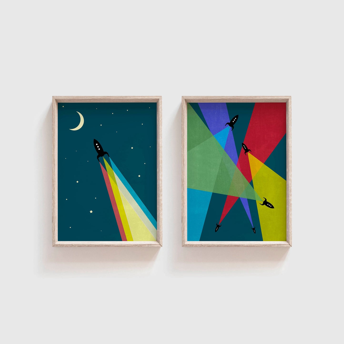 Set of 2 Cool Abstract Kids Rocket Wall Art Prints