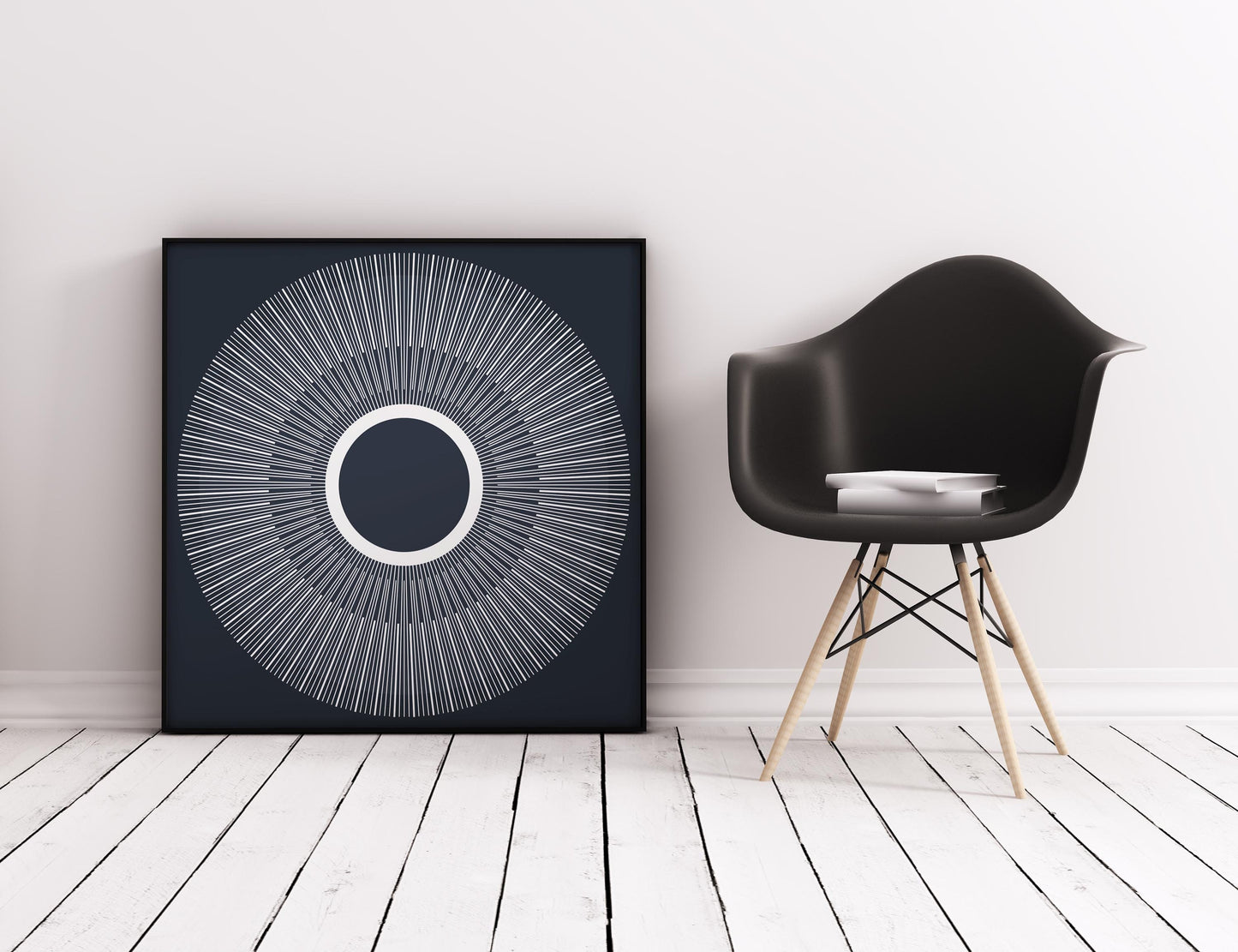 Navy Blue Geometric Square Sun Art Print