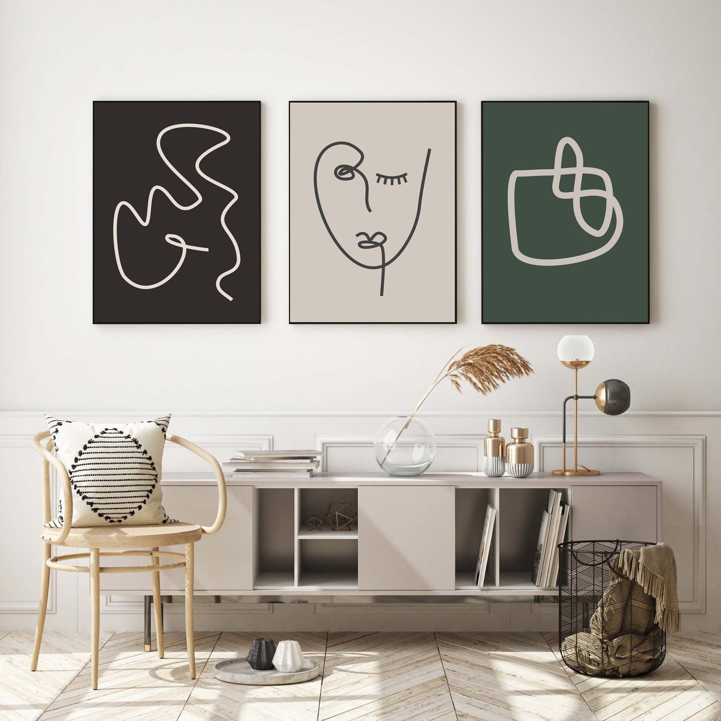 Set of 3 Boho Line Art Modern Prints