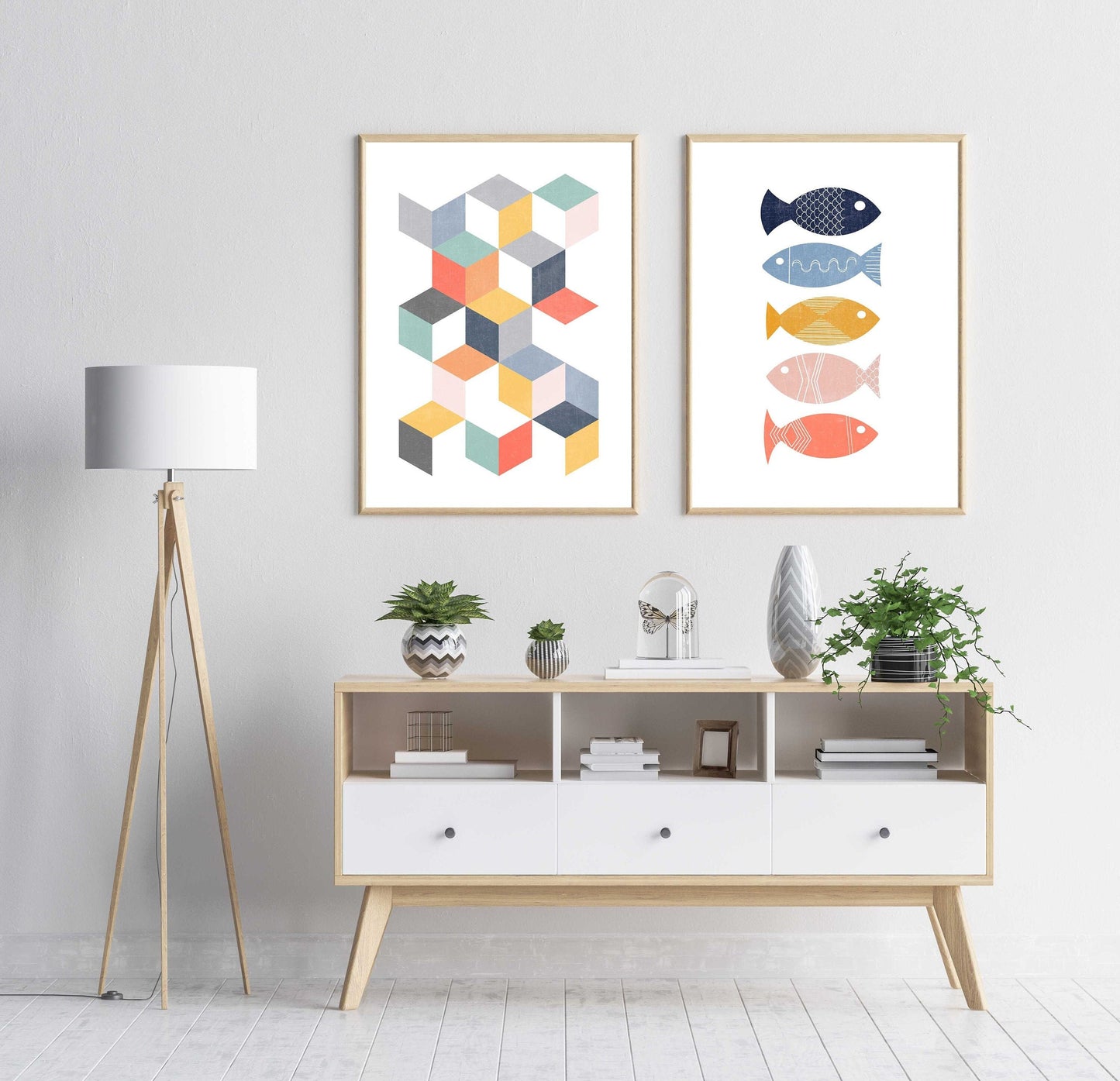 Set of 2 Colorful Kids Bathroom Abstract Art Prints
