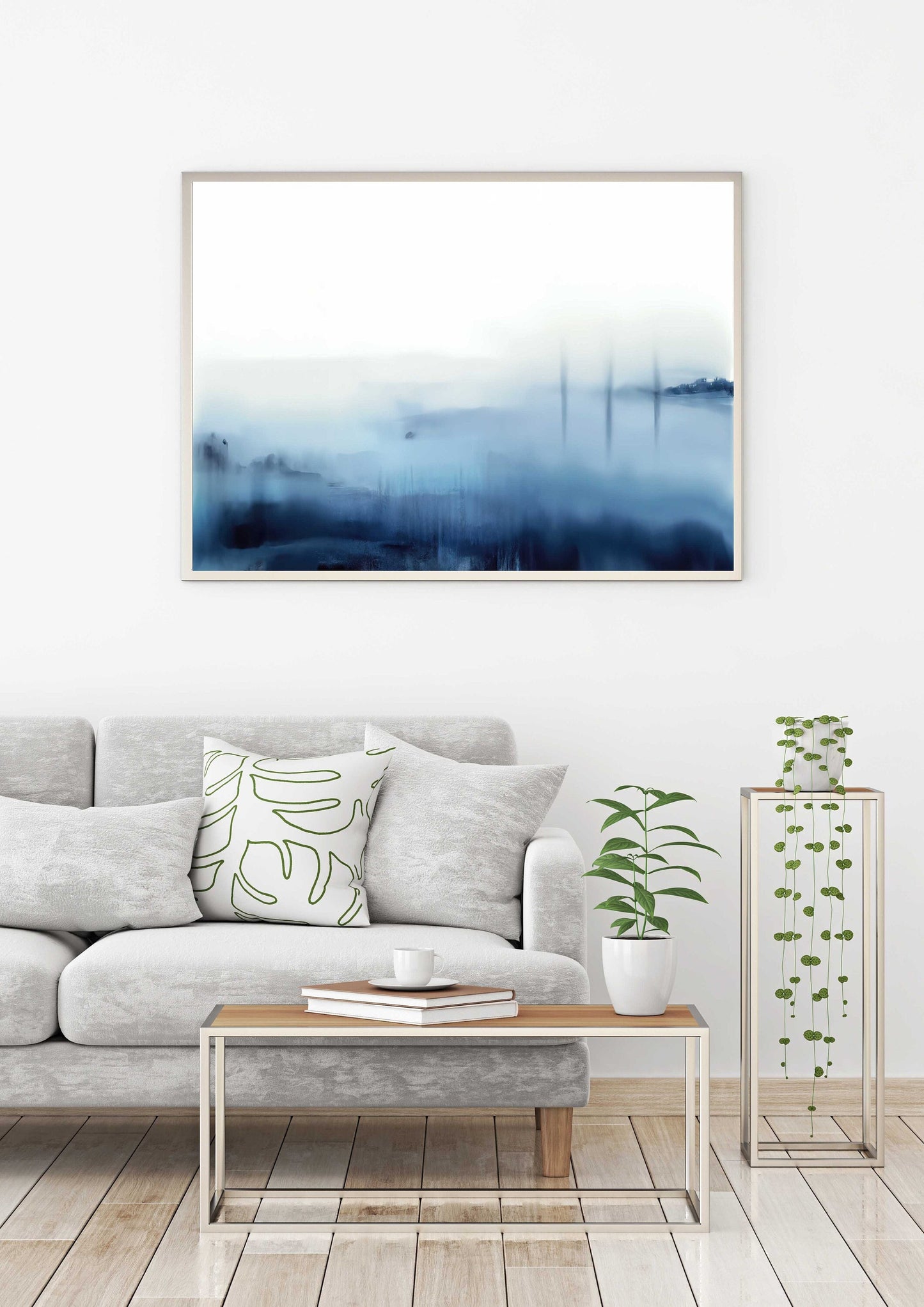 Blue Watercolour Seascape Print - Soft Coastal Painting Art