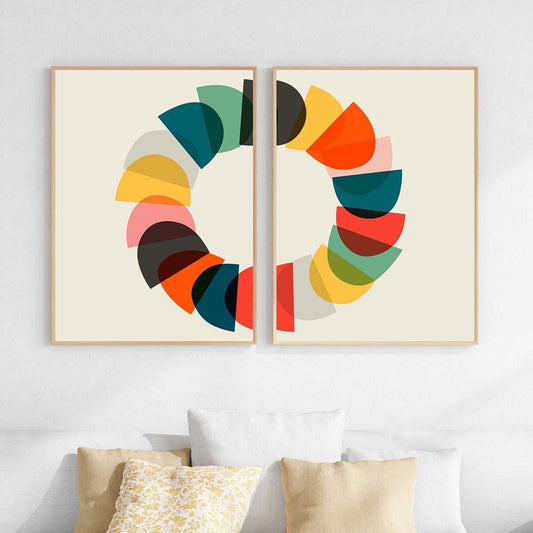 Set of 2 Colorful Mid Century Abstract, Split Wall Art Prints