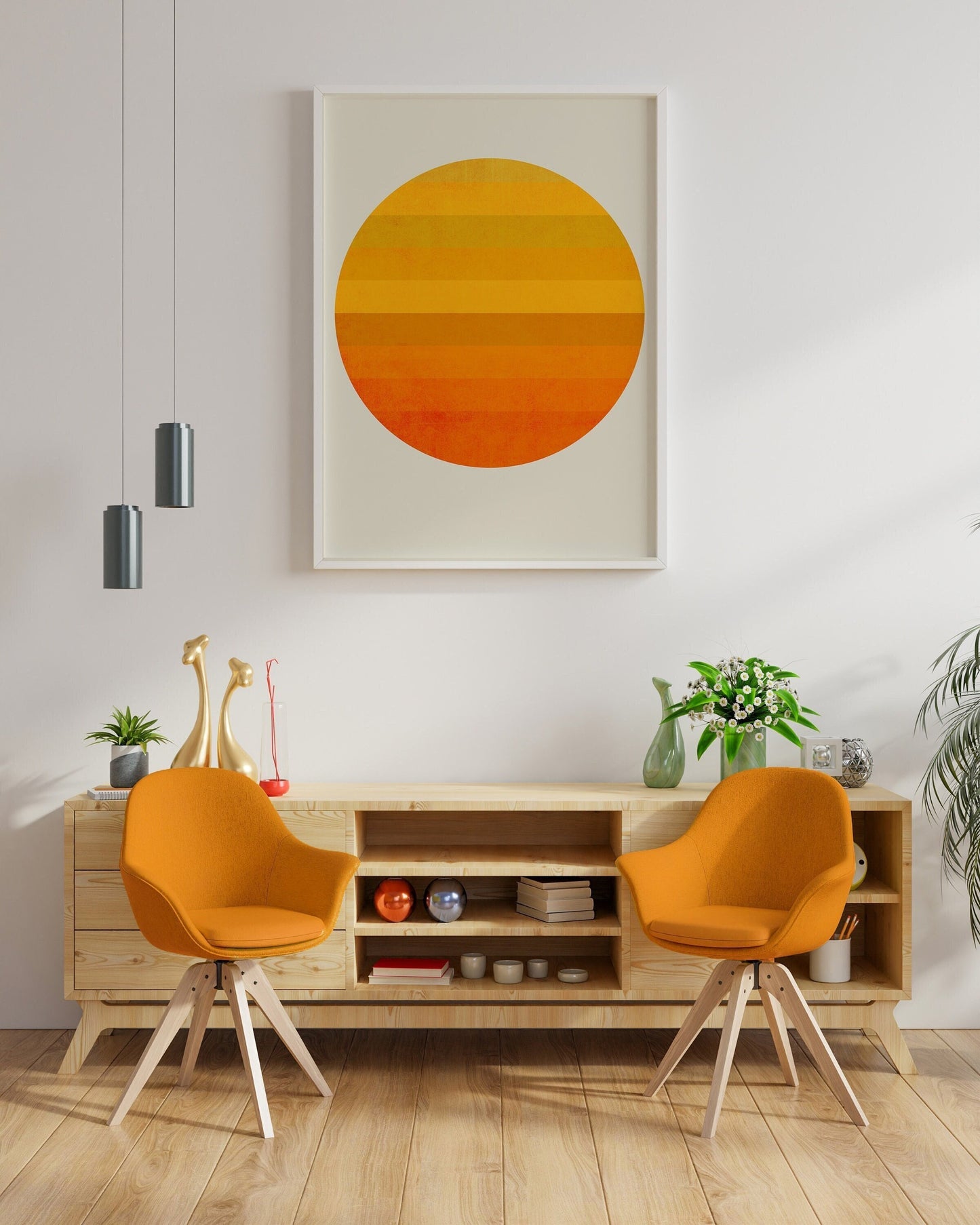 Orange Boho Sun Wall Art Print