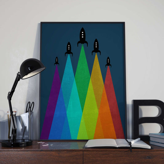 Fun Rainbow Rocket Art Print