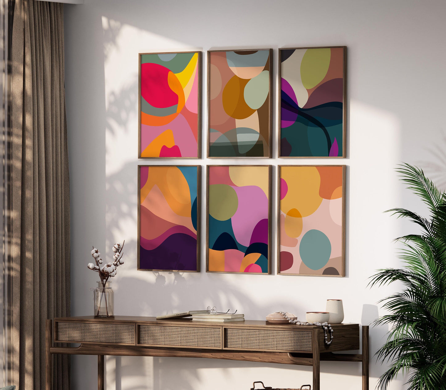 Set of 6 Colorful Boho Abstract Modern Art Prints
