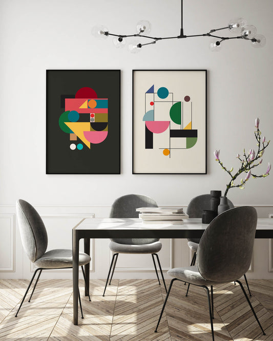 Set of 2 Colorful Bauhaus Abstract Prints