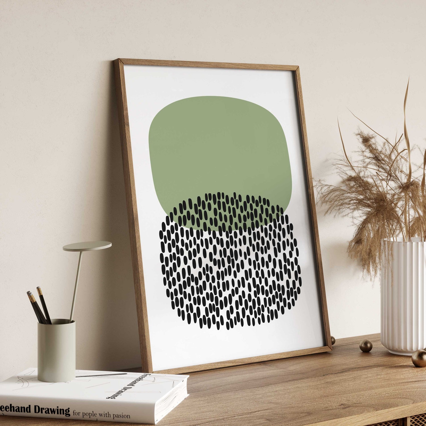 Modern Olive Green Wall Art Abstract Print