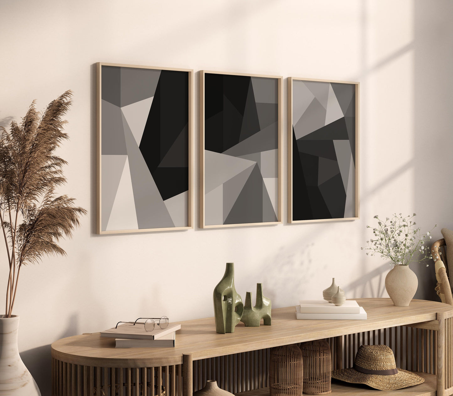 Set of 3 Black Abstract Geometric Modern Art Prints