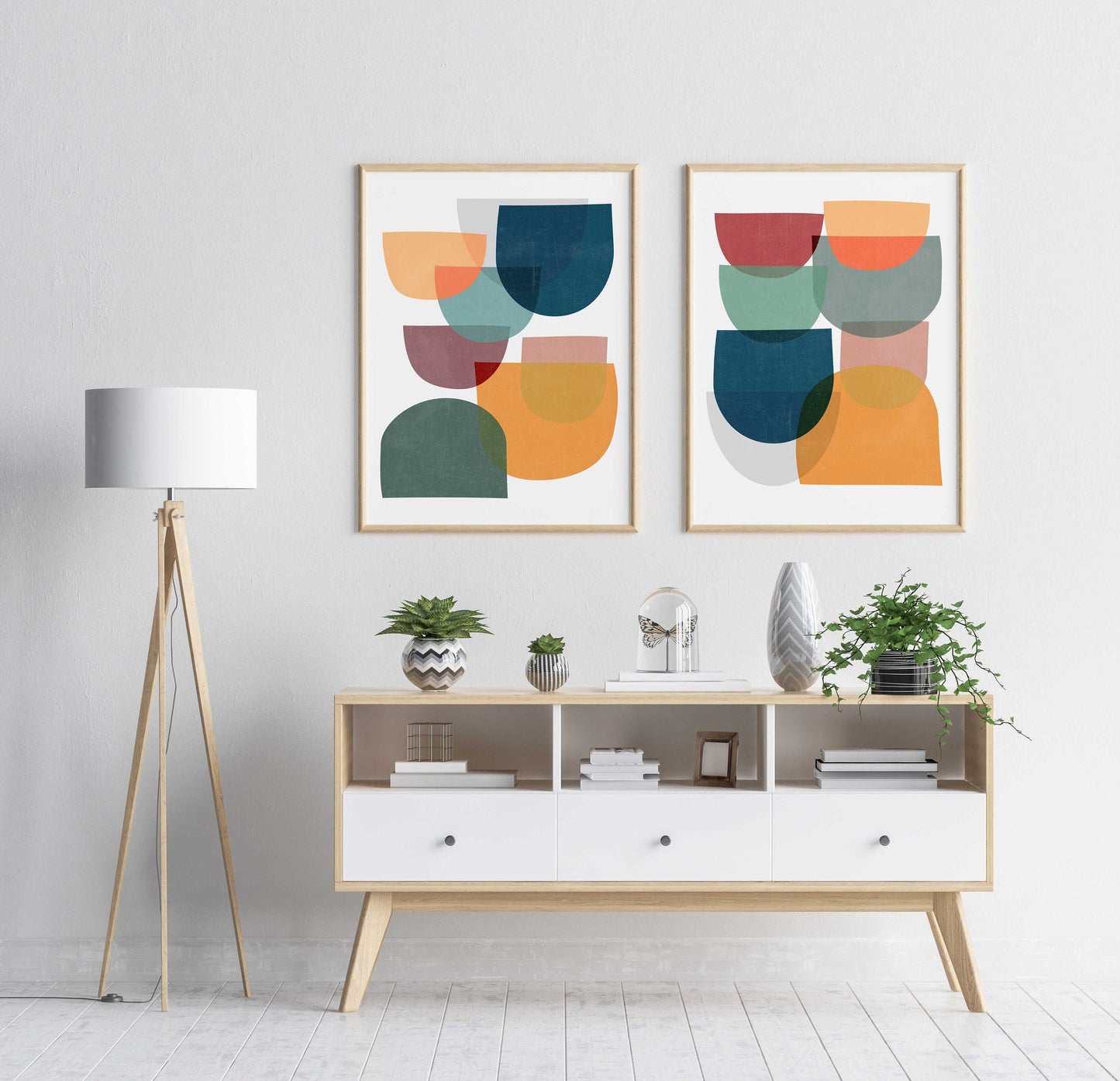 Set of 2 Colorful Mid Century Modern Art Prints