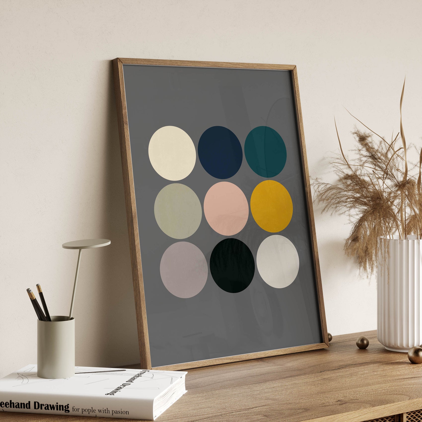 Mid Century Circle Wall Art - Modern Minimalist Printable Poster - Retro Color Block Digital Download