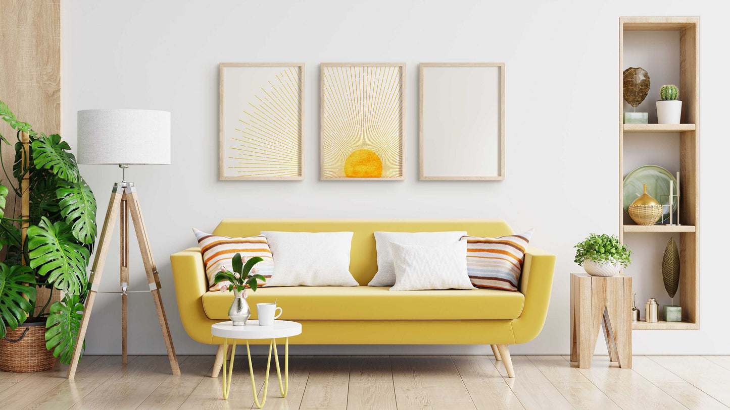 Set of 3 Yellow Boho Sunrise Wall Art Prints