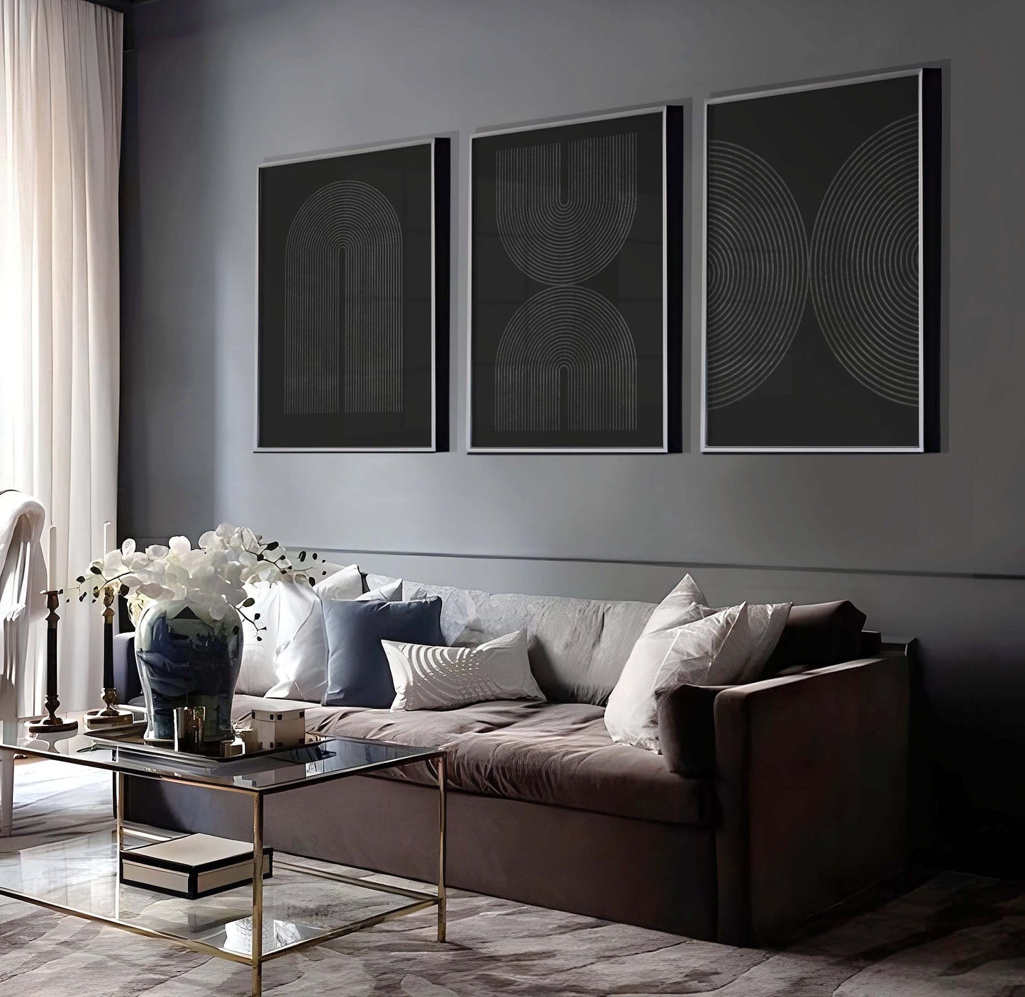 Set of 3 Dark Mid Century Modern Art Prints