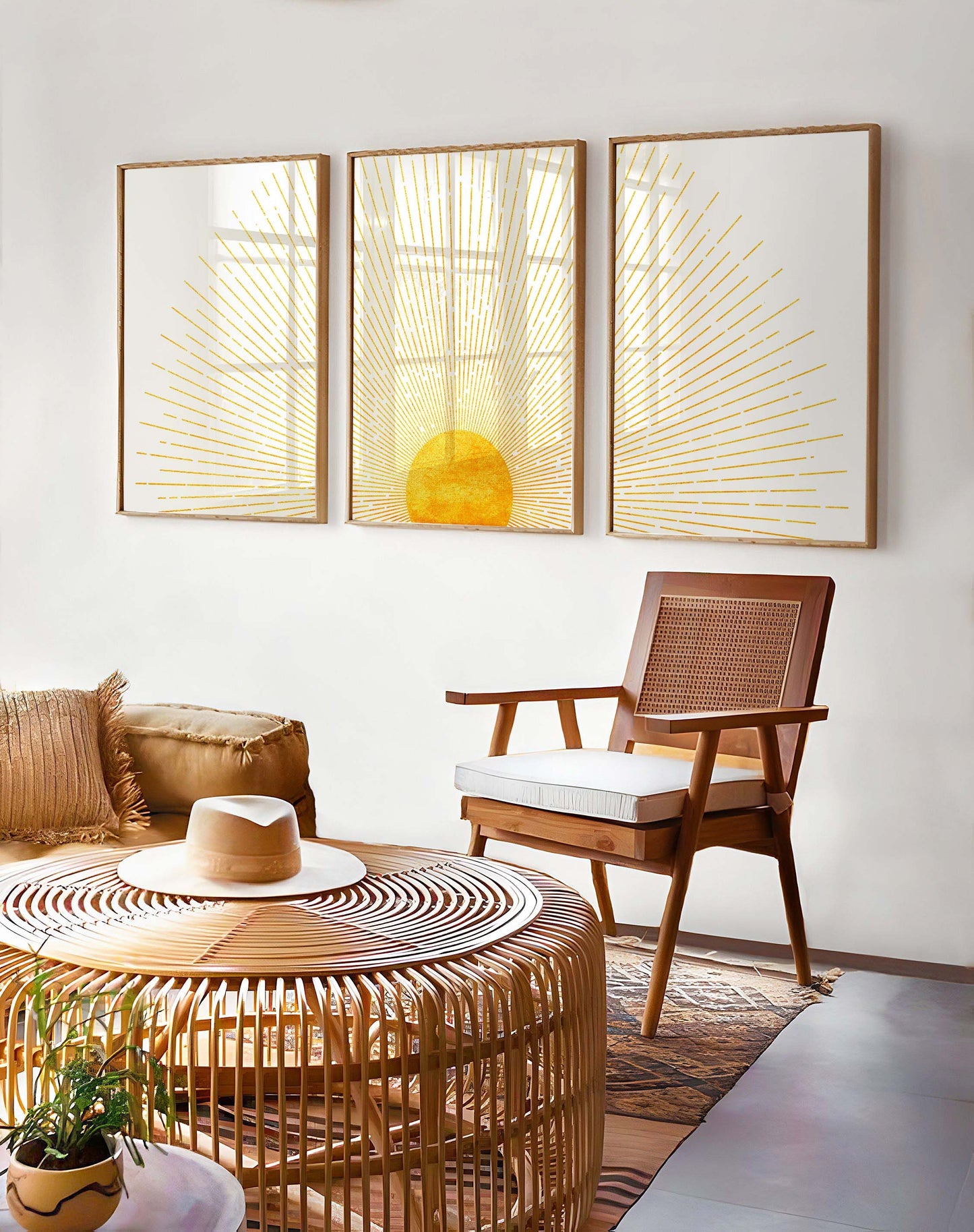 Set of 3 Yellow Boho Sunrise Wall Art Prints