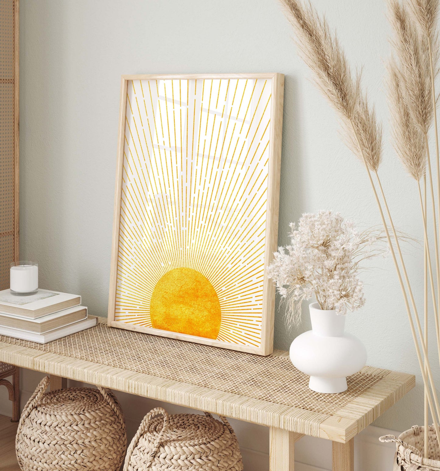 Set of 3 Yellow Boho Sunrise Wall Art Prints
