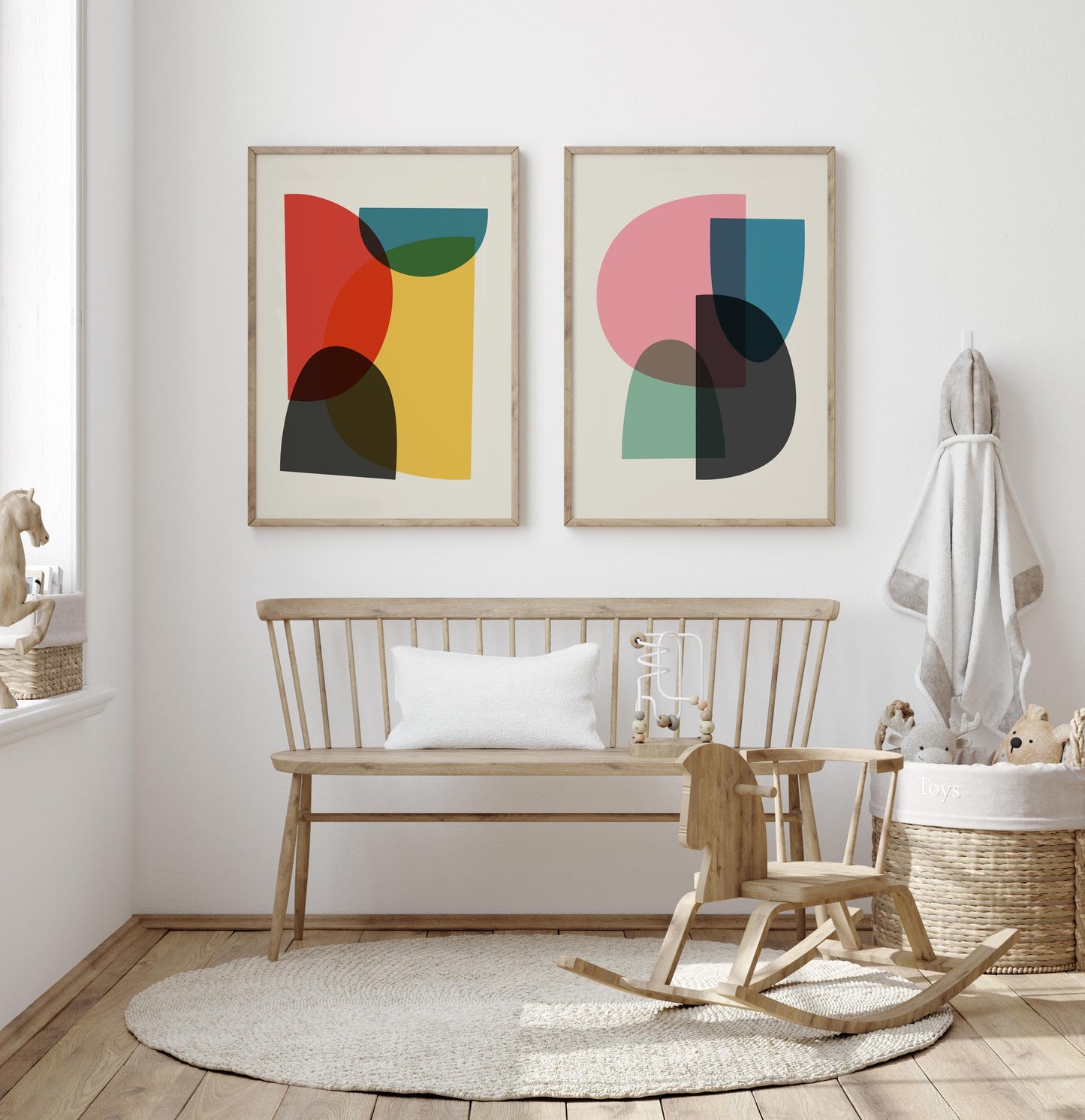 Set of 2 Bright and Colorful Mid Century Modern Art Prints