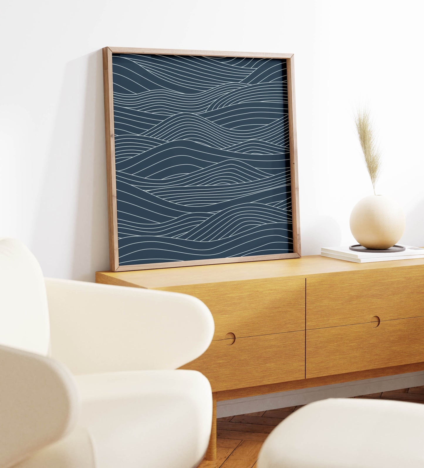 Cool Blue Waves Wall Art Print, Square Artwork