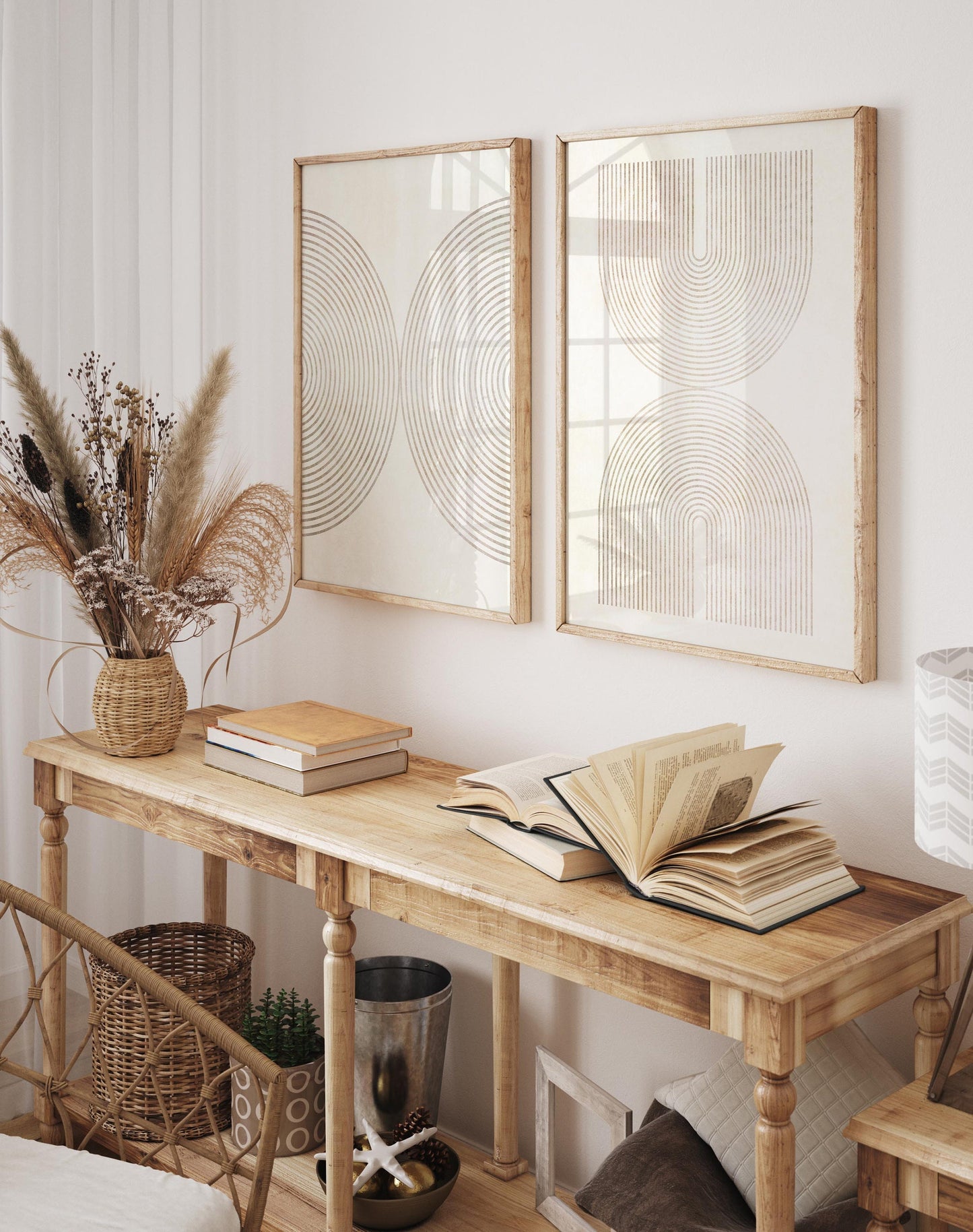 Set of 2 Boho Neutral Mid Century Modern Art Prints