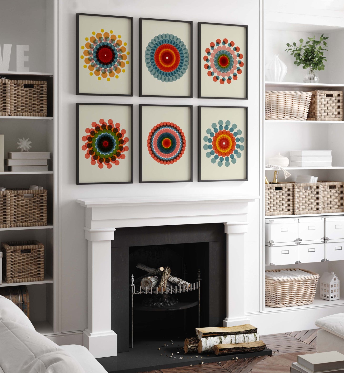 Set of 6 Colorful Mandala Wall Art Prints – Modern Boho Abstract Decor