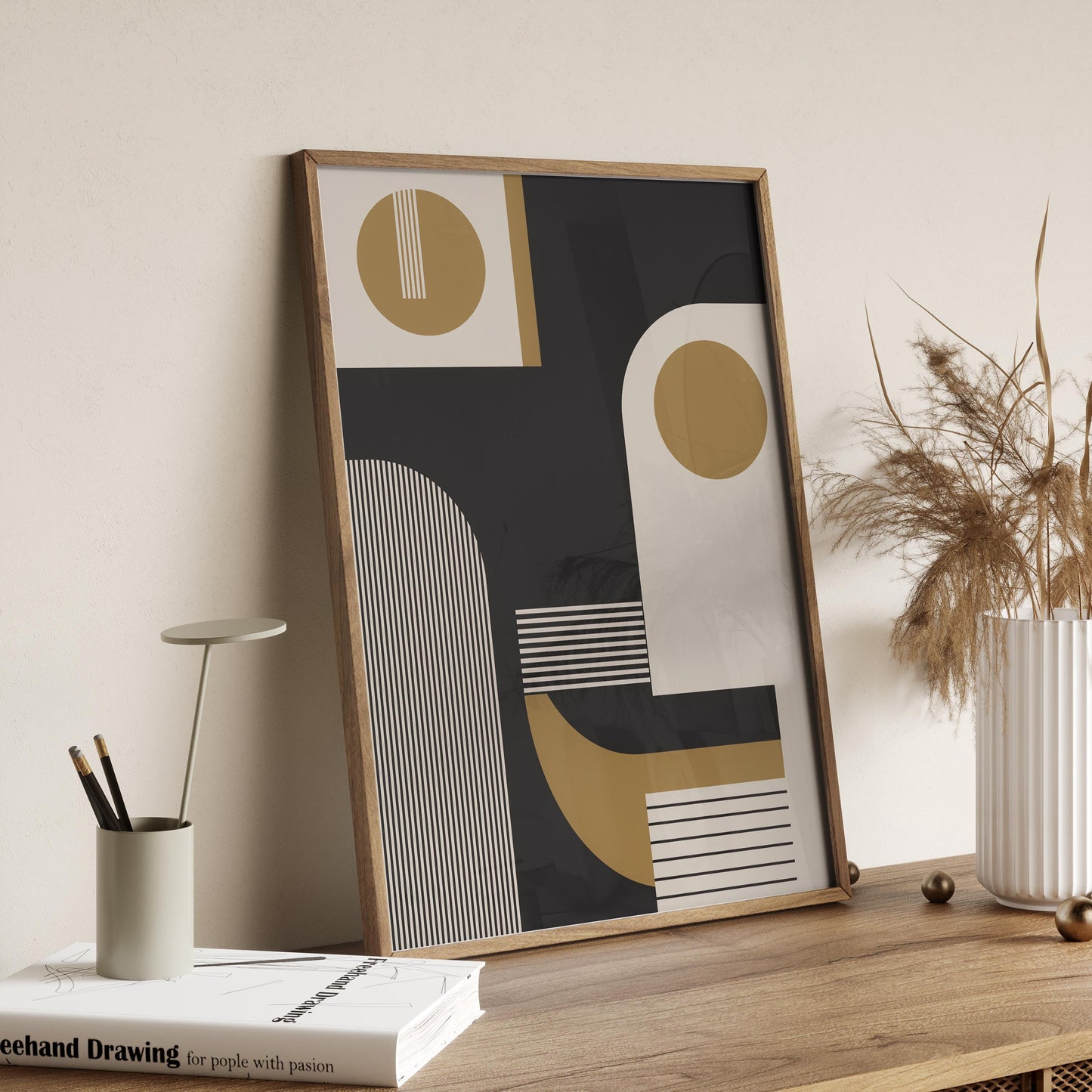 Set of 4 Grey and Neutral Bauhaus Abstract Art Prints