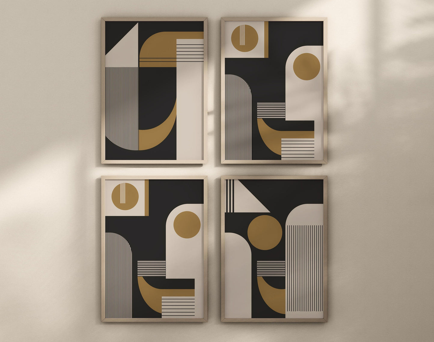Set of 4 Grey and Neutral Bauhaus Abstract Art Prints