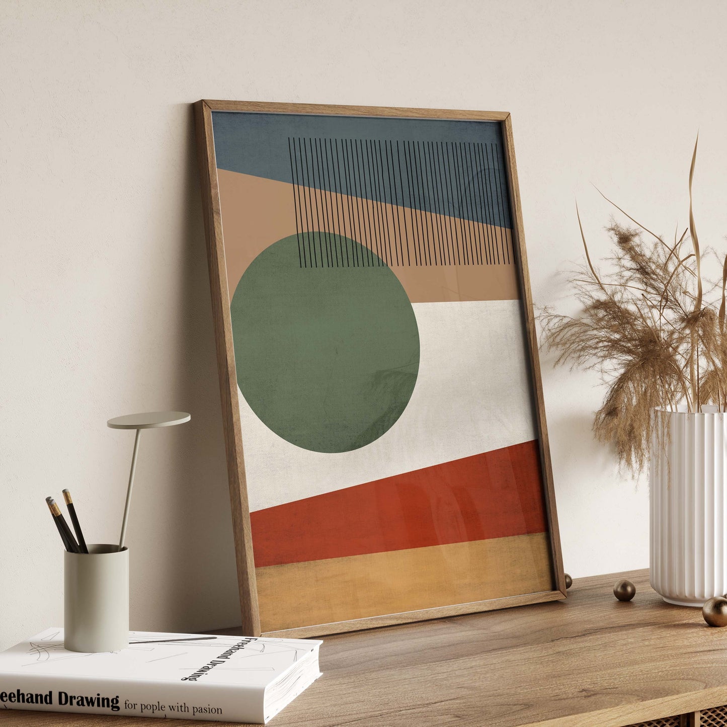Set of 4 Colorful Unique Mid Century Prints, in Earth Tones