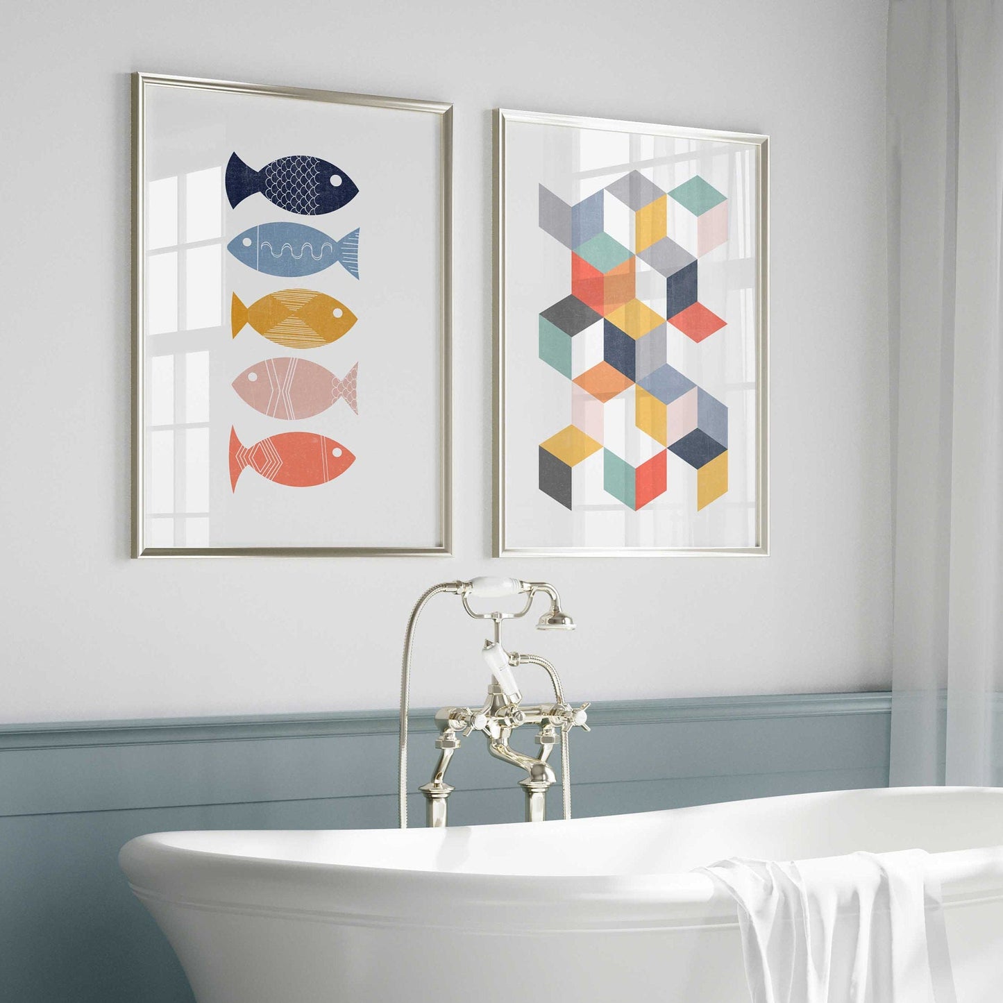 Set of 2 Colorful Kids Bathroom Abstract Art Prints