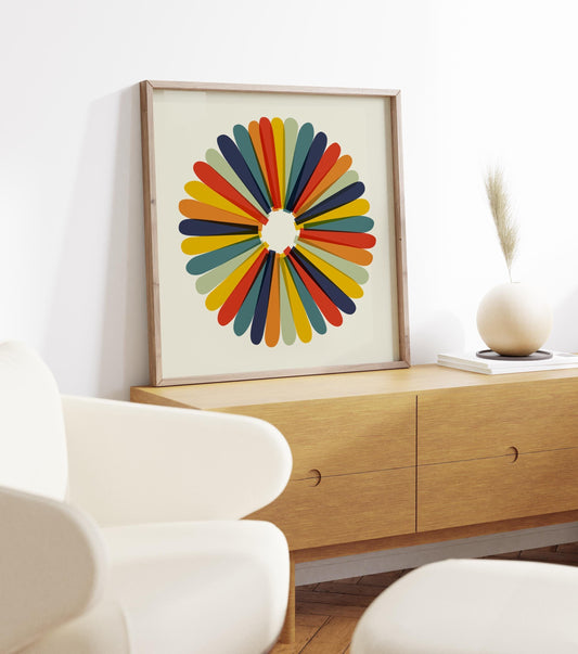 Colorful Retro Abstract Flower - Square Art Print