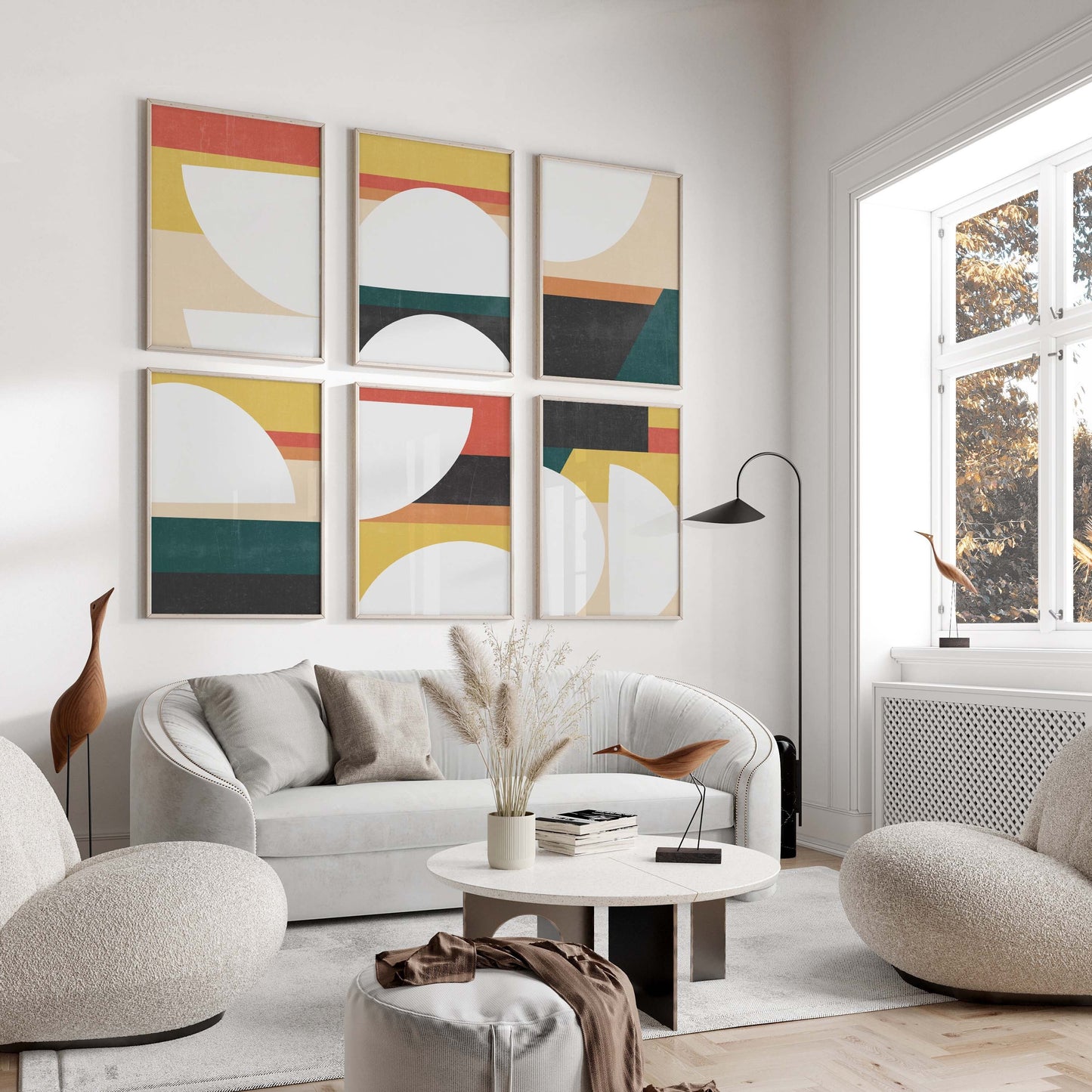 Set of 6 Colorful Mid Century Modern Art Prints