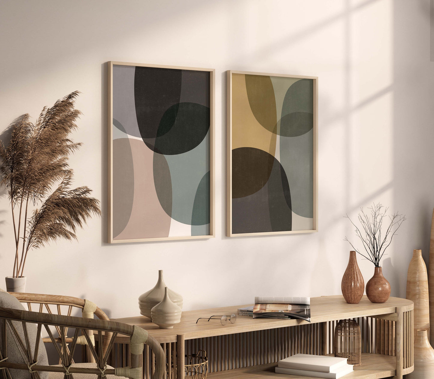 Set of 2 Boho Mid Century Modern Art Prints