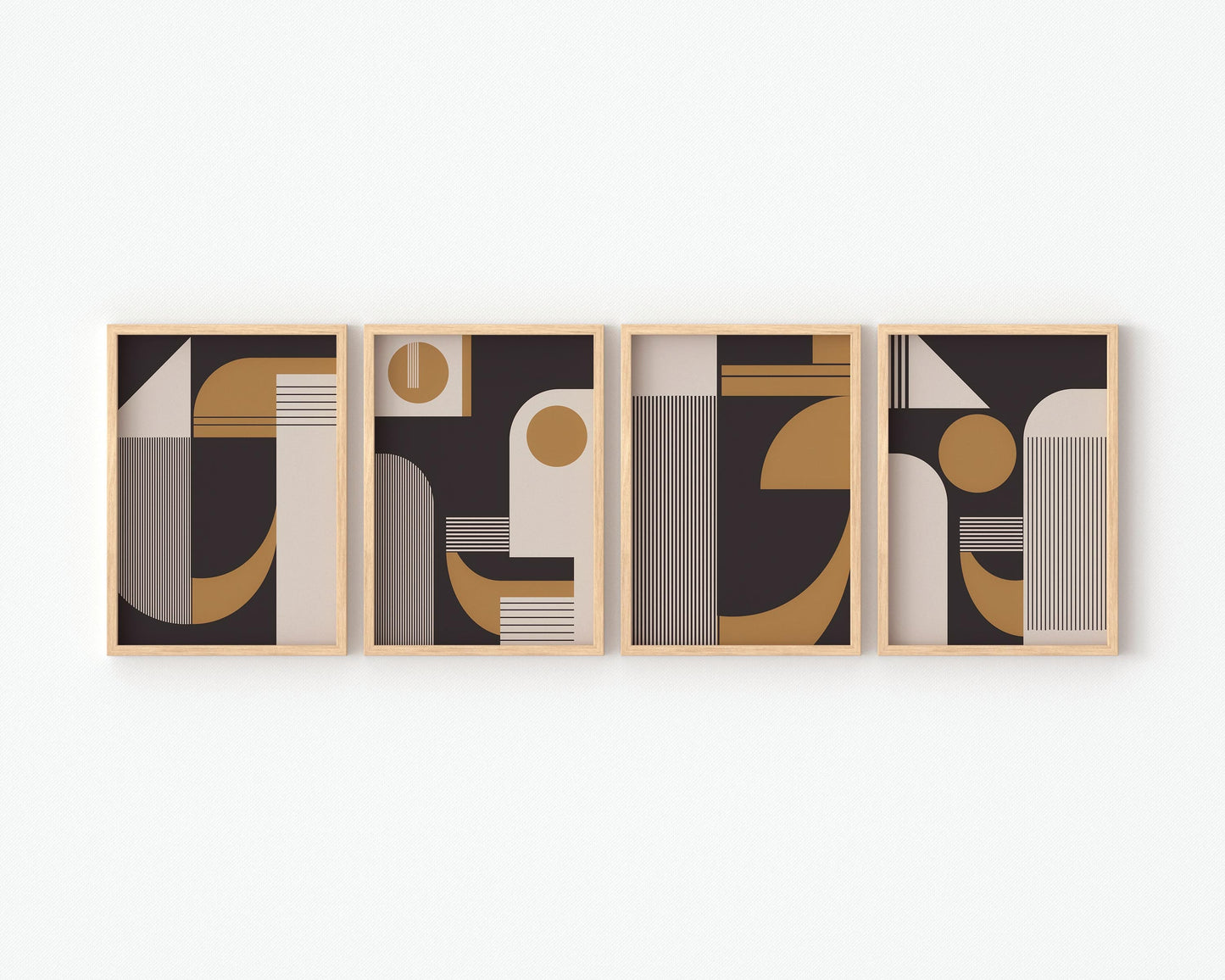 Set of 4 Grey and Neutral Bauhaus Abstract Art Prints
