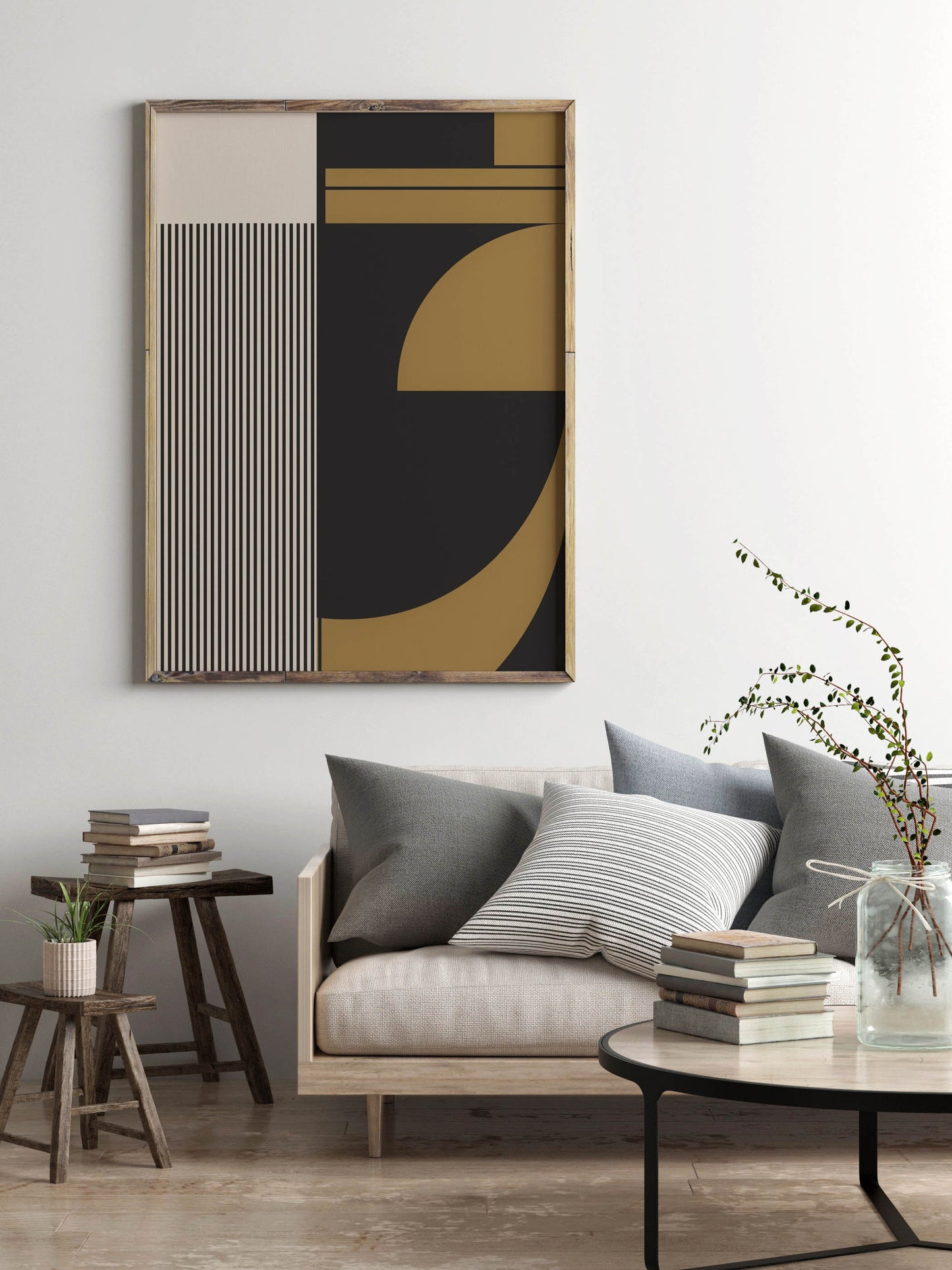 Set of 4 Grey and Neutral Bauhaus Abstract Art Prints