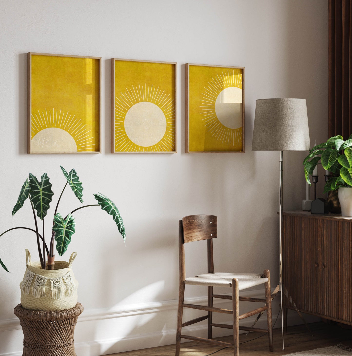 Set of 3 Yellow Boho Rising Sun Prints