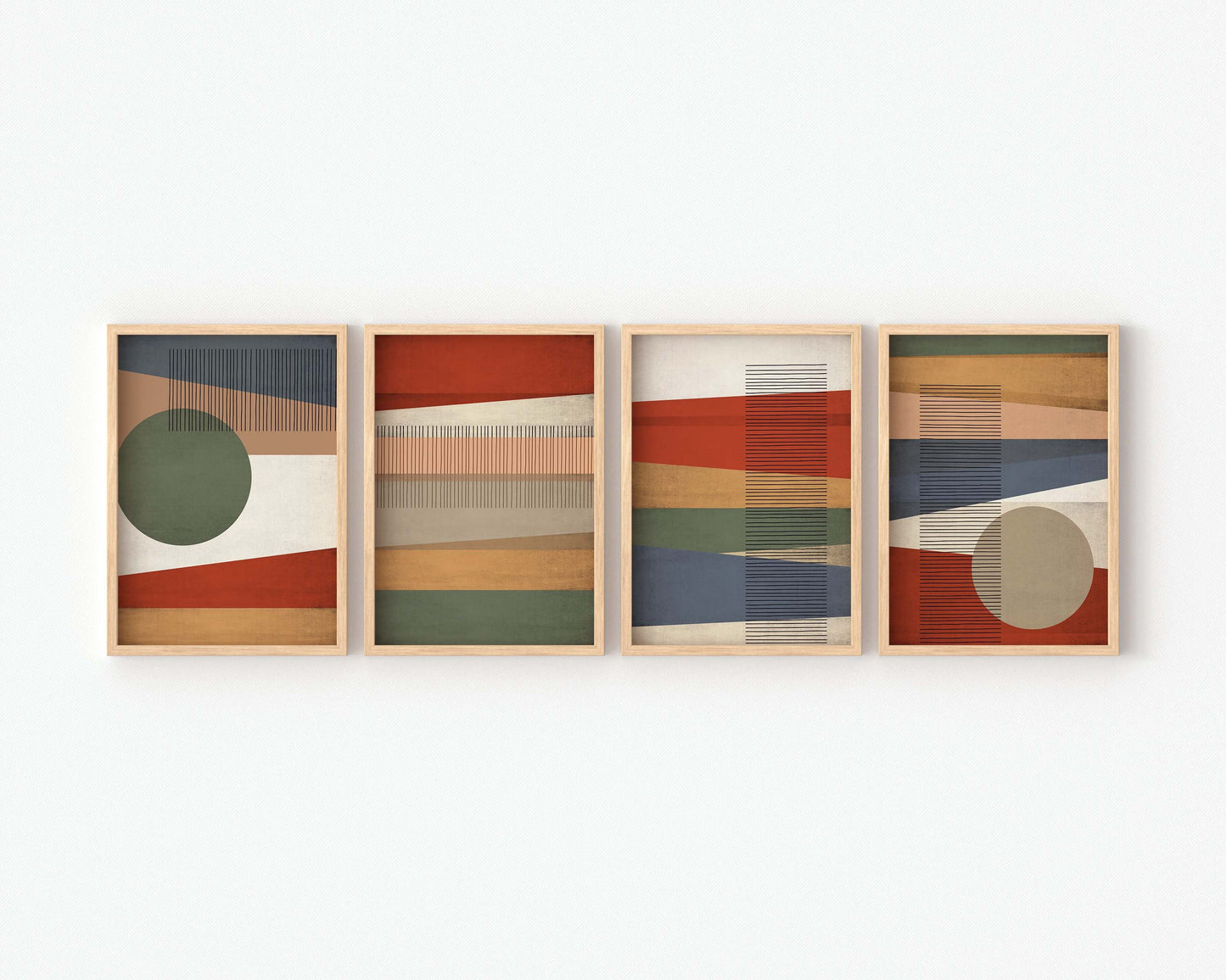 Set of 4 Colorful Unique Mid Century Prints, in Earth Tones
