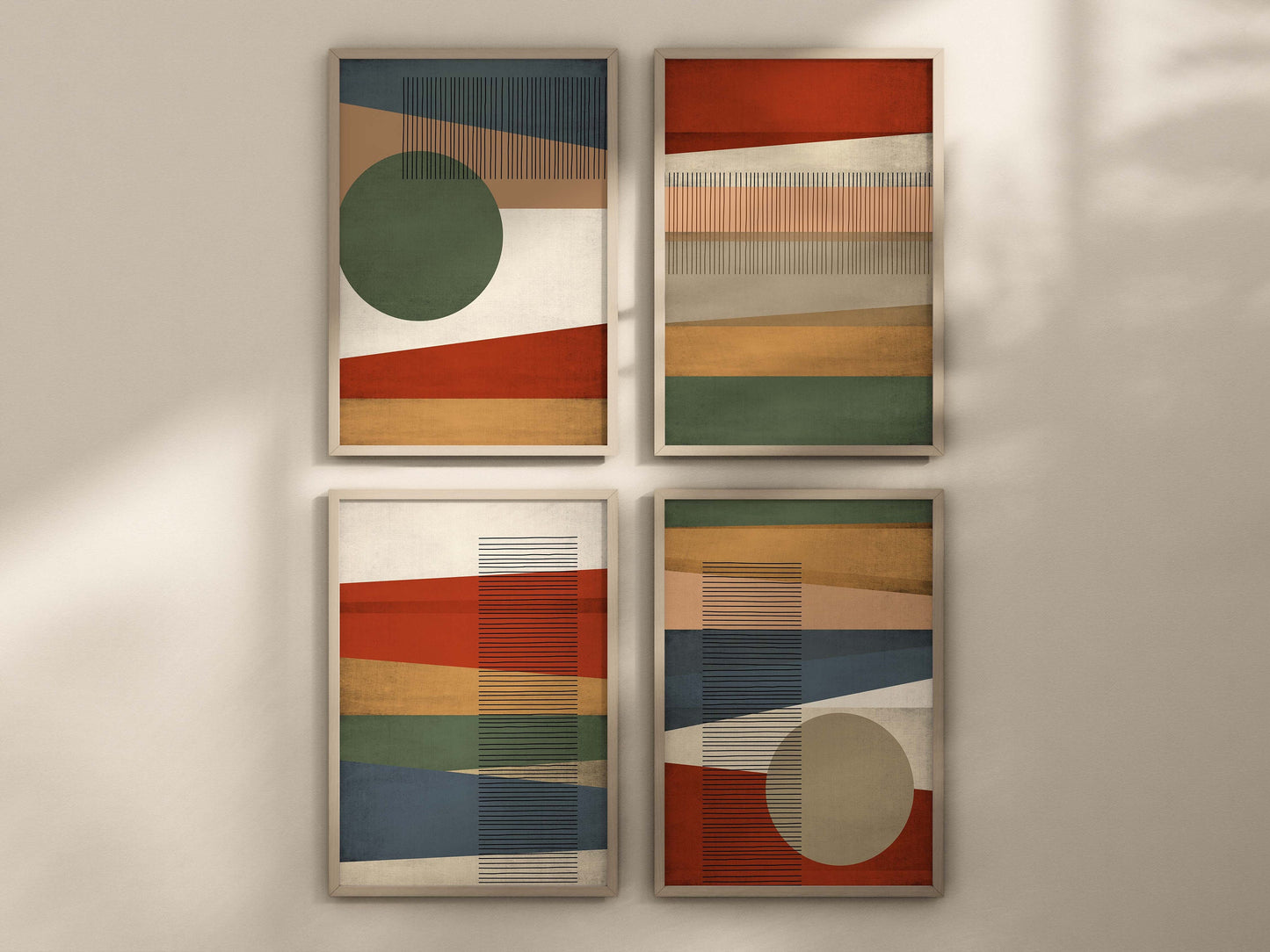 Set of 4 Colorful Unique Mid Century Prints, in Earth Tones