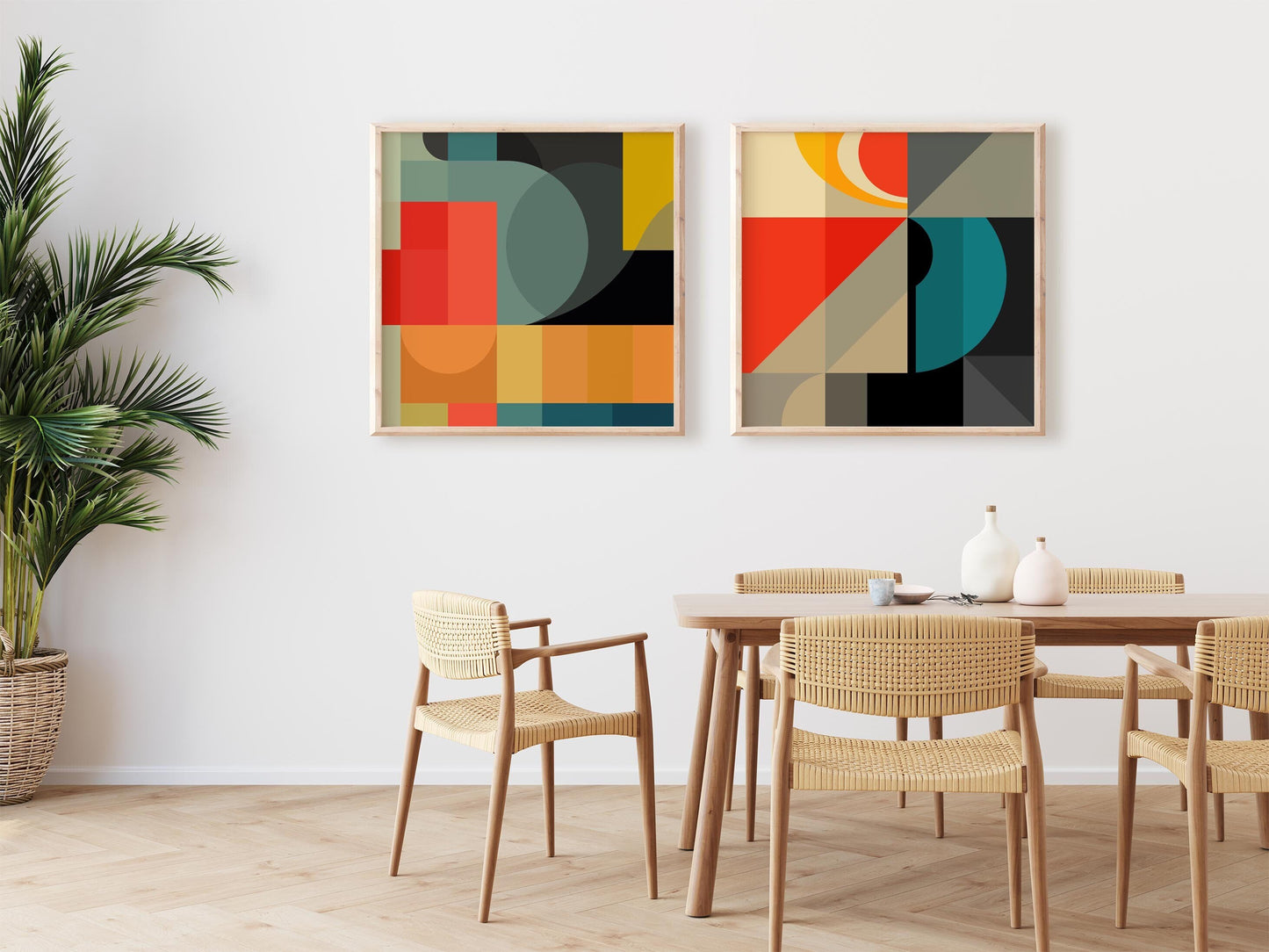 Set of 2 Cool Colorful Geometric Abstract Square Art Prints