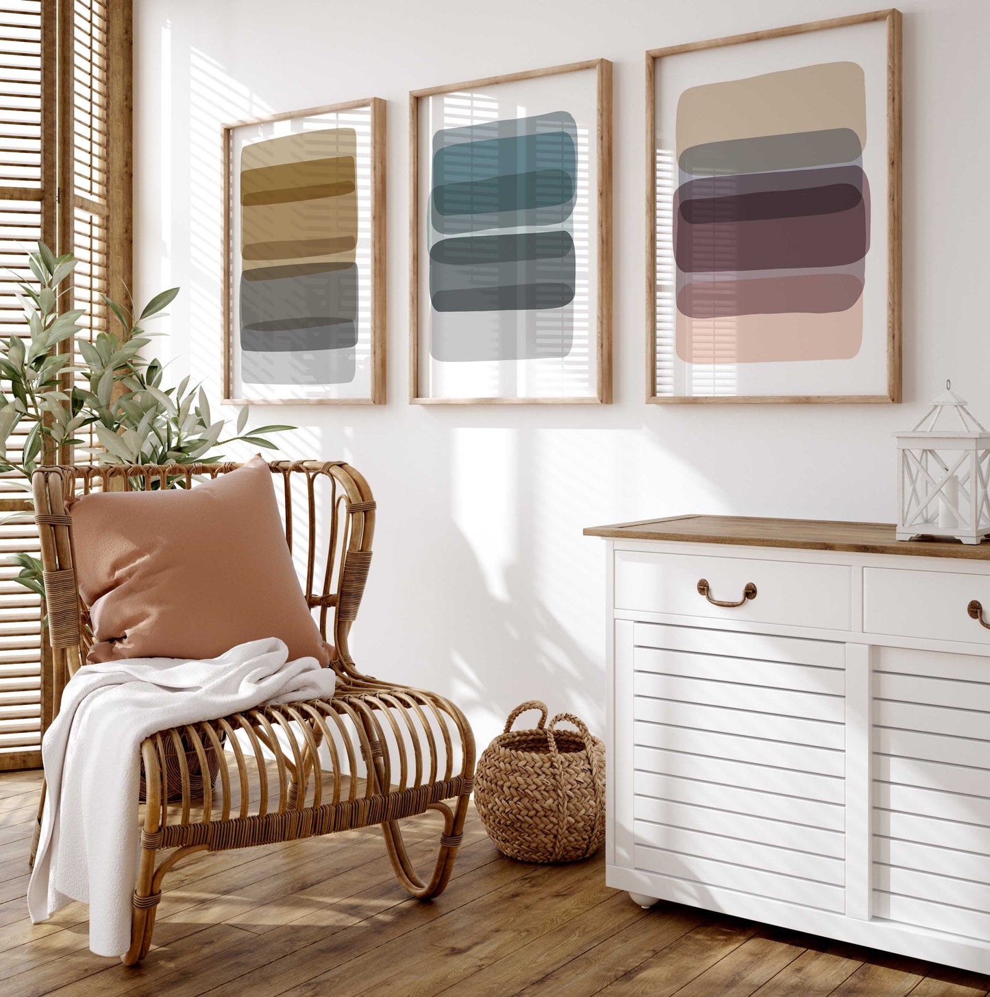 Set of 4 Boho Abstract Color Block Wall Art Prints