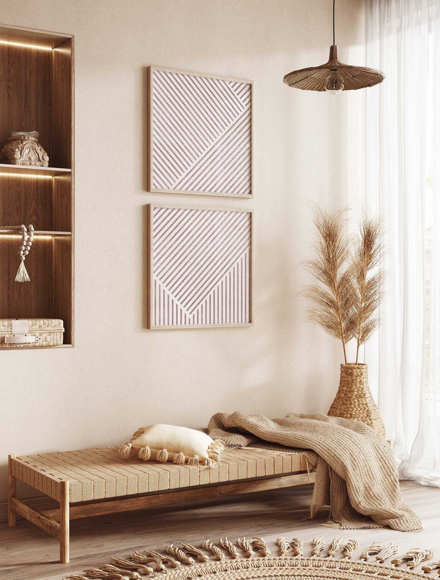 Set of 2 Boho Modern Line Art Square Prints