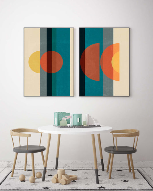 Set of 2 Fun Retro Modern Abstract Art Prints