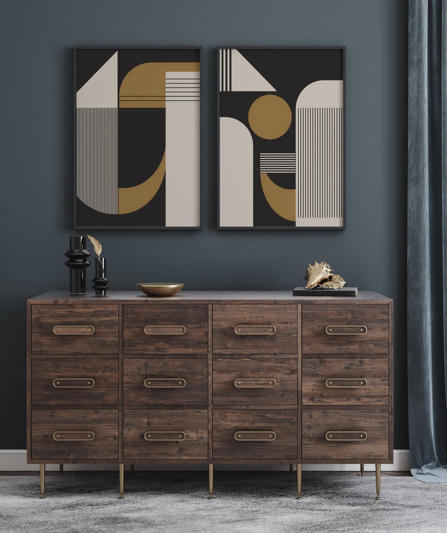 Set of 2 Neutral Bauhaus Abstract Art Prints